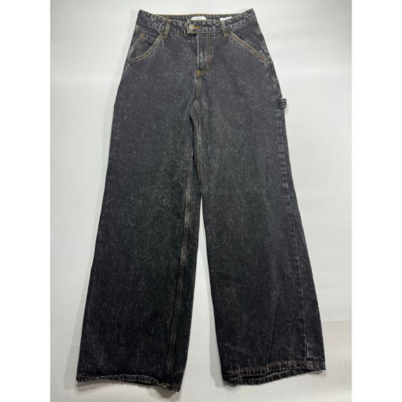 Forever 21 Denim - Forever 21 Women's Cargo Carpenter Wide Leg Black Denim Jeans - Size 25 (26x30)